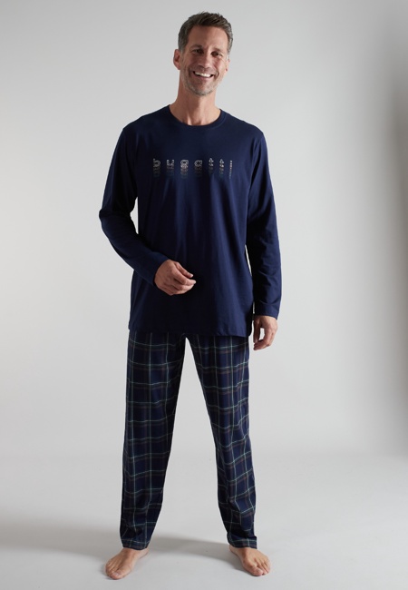 BUGATTI Herren Pyjama blau kariert