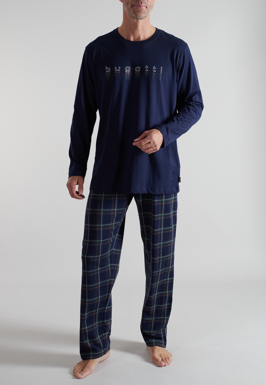 BUGATTI Herren Pyjama blau kariert