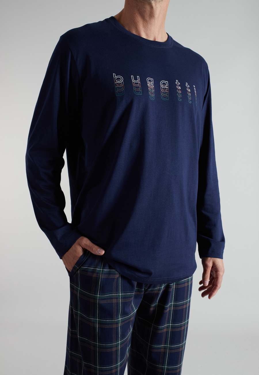 BUGATTI Herren Pyjama blau kariert