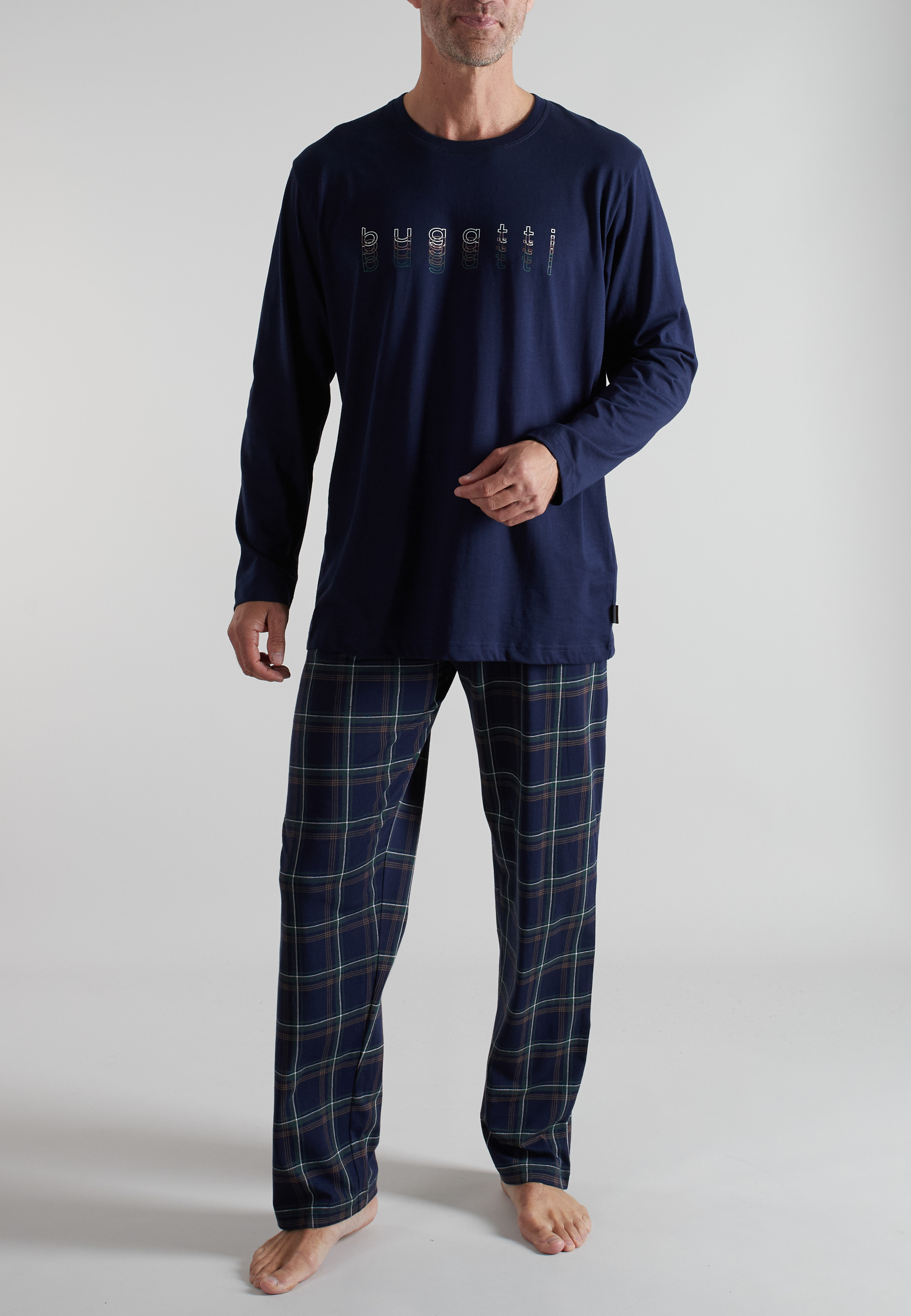 BUGATTI Herren Pyjama blau kariert
