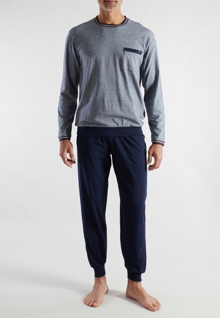 BUGATTI Herren Pyjama blau quergestreift
