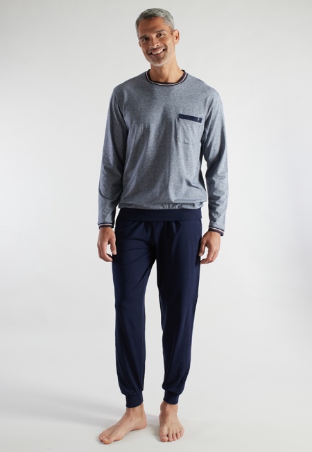 BUGATTI Herren Pyjama blau quergestreift