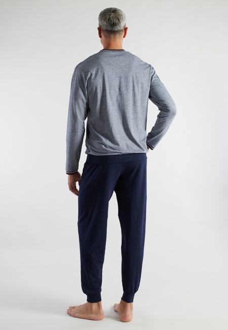 BUGATTI Herren Pyjama blau quergestreift