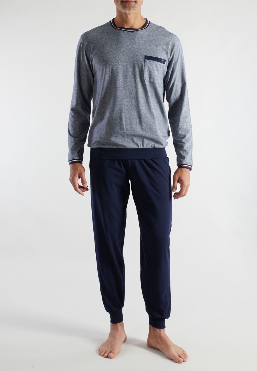 BUGATTI Herren Pyjama blau quergestreift