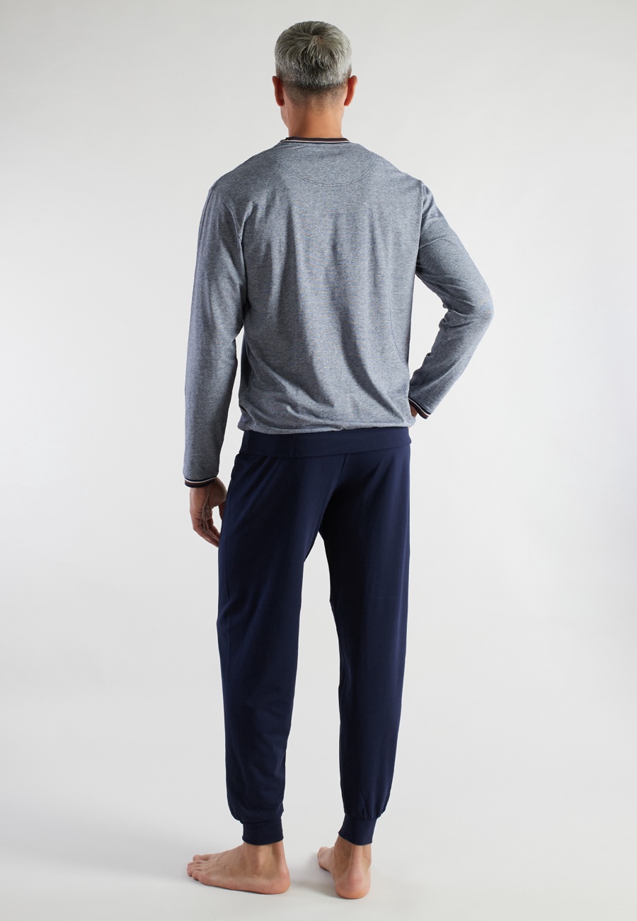 BUGATTI Herren Pyjama blau quergestreift