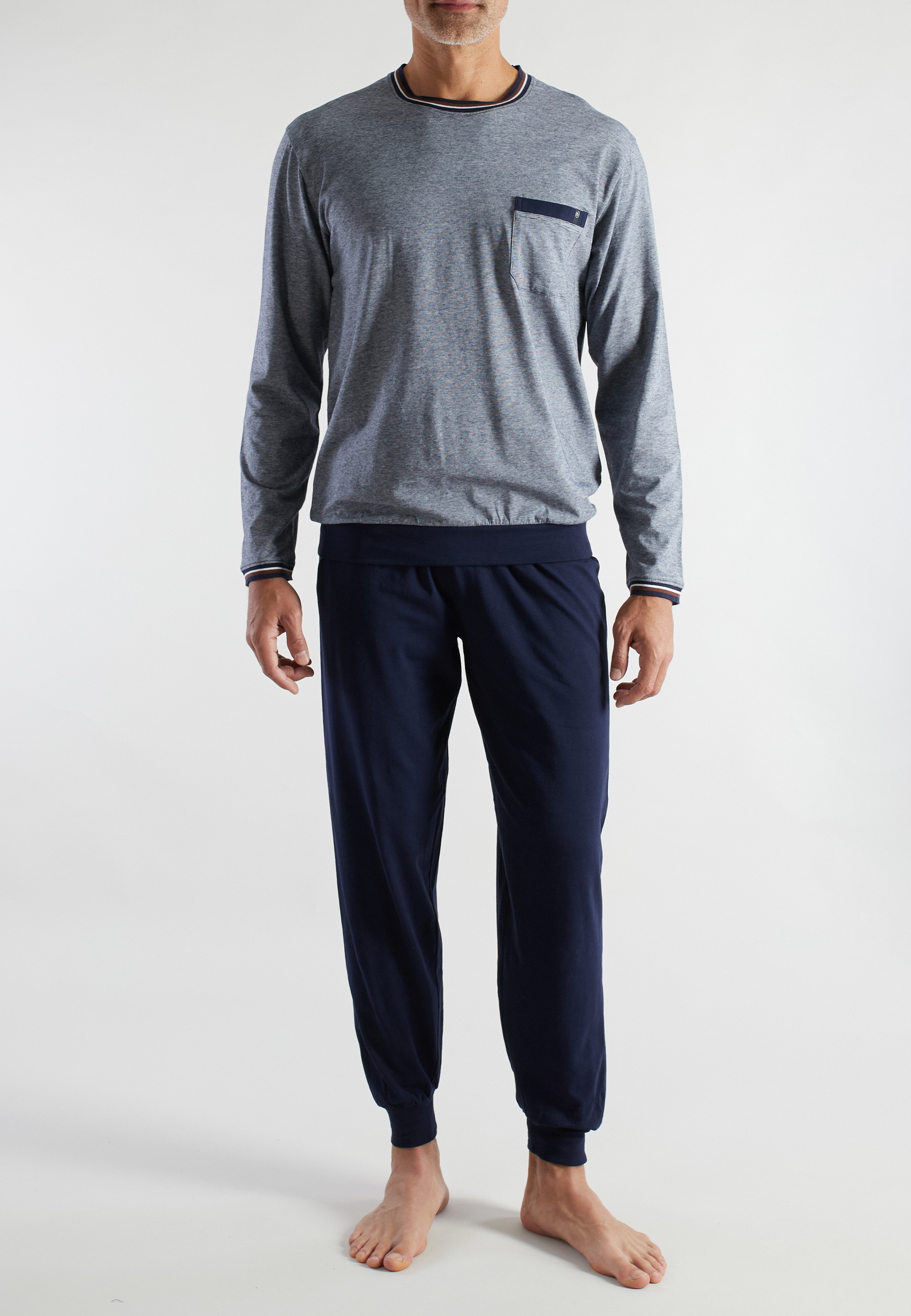 BUGATTI Herren Pyjama blau quergestreift