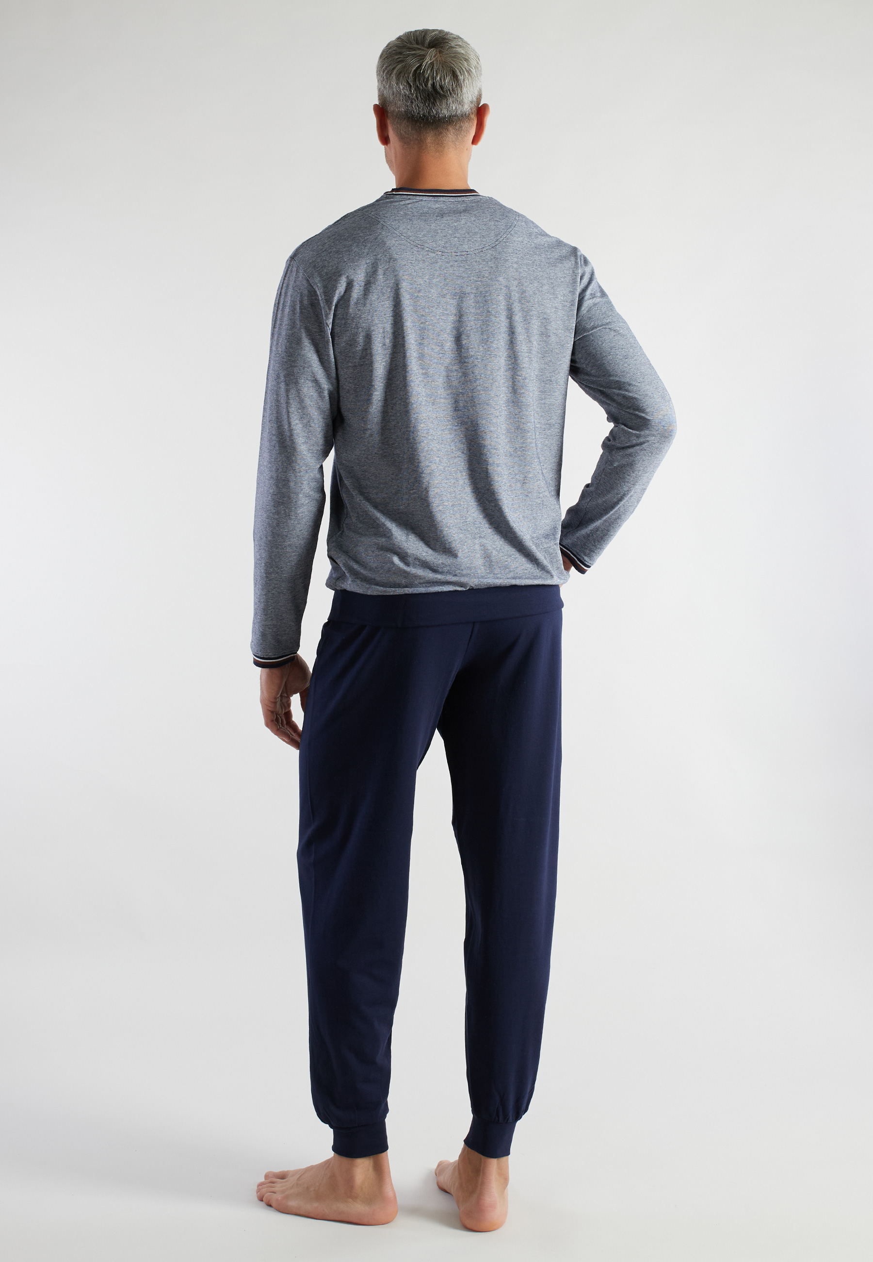 BUGATTI Herren Pyjama blau quergestreift