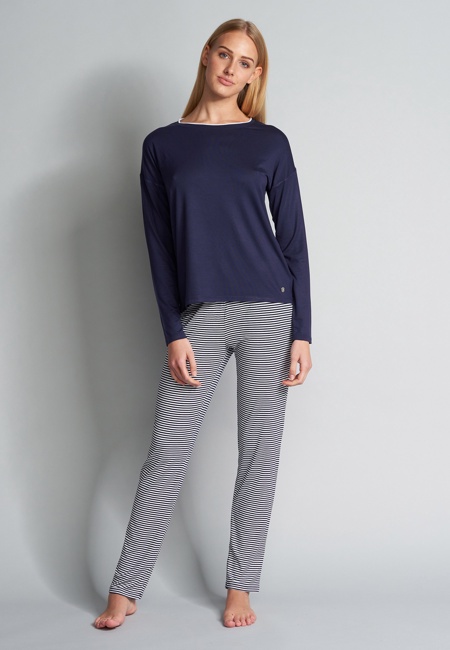 Damen Pyjama blau quergestreift