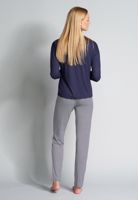 Damen Pyjama blau quergestreift