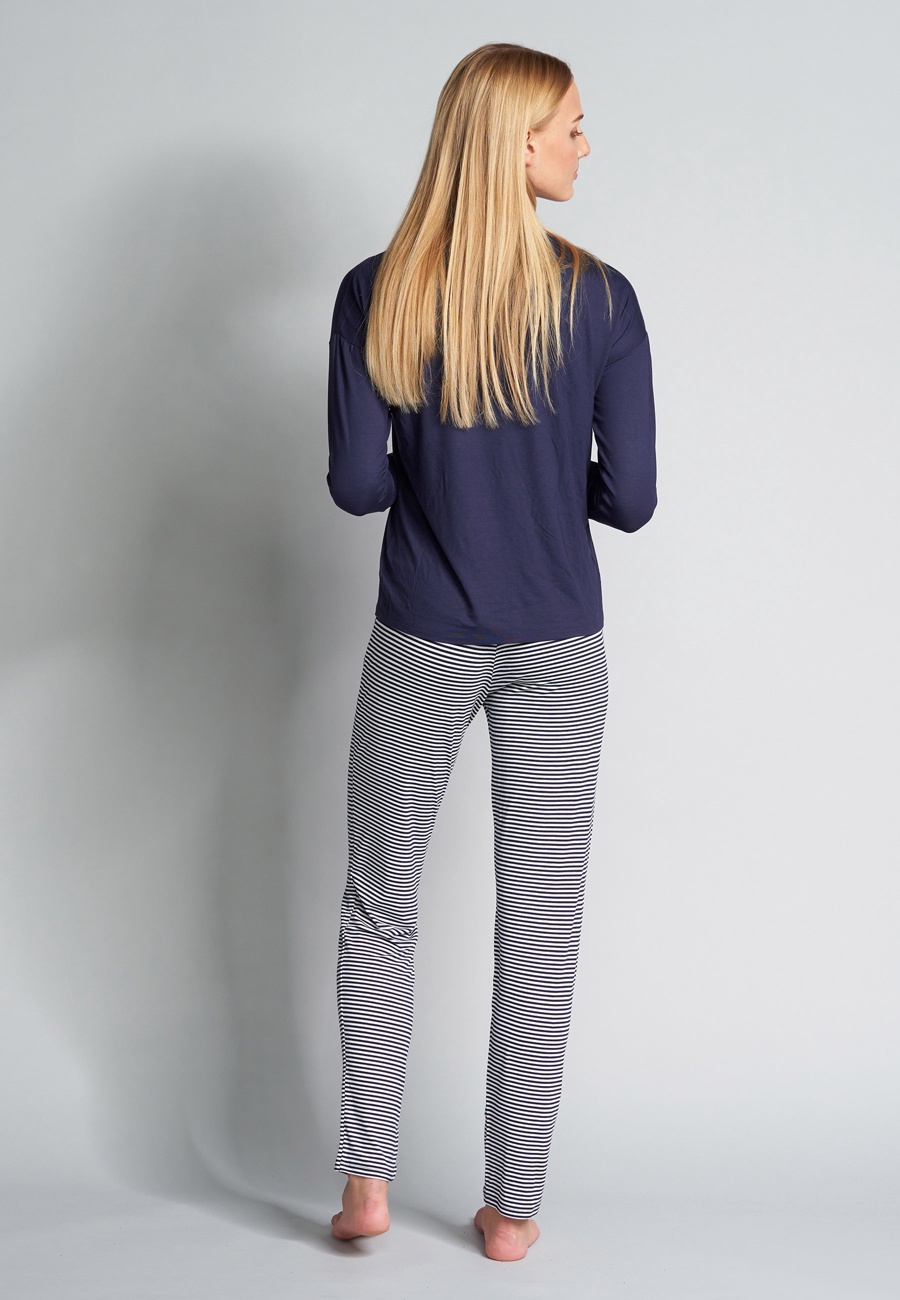 Damen Pyjama blau quergestreift