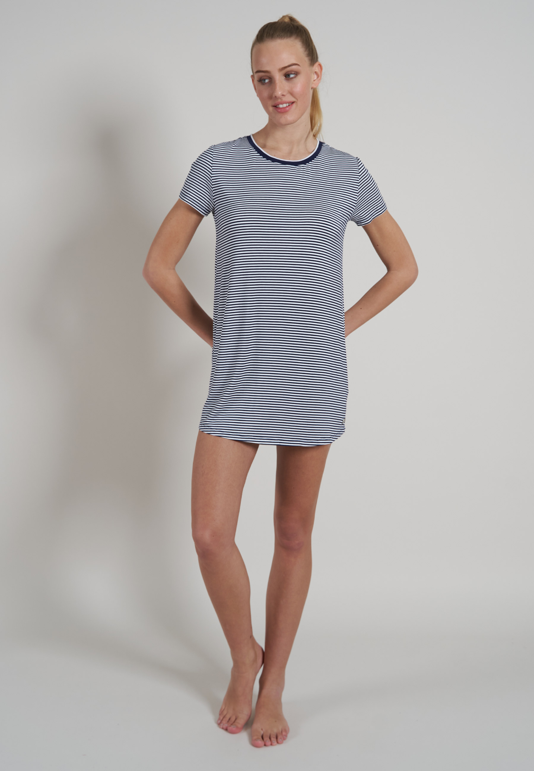 Damen Nachthemd blau quergestreift