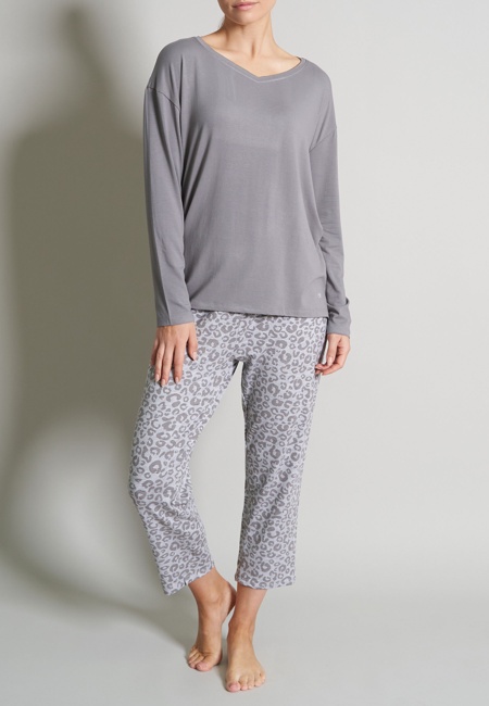 TOM TAILOR Damen Pyjama grau bedruckt