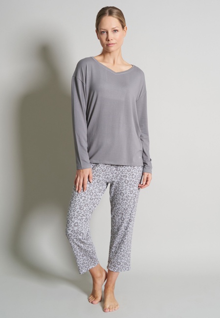 TOM TAILOR Damen Pyjama grau bedruckt