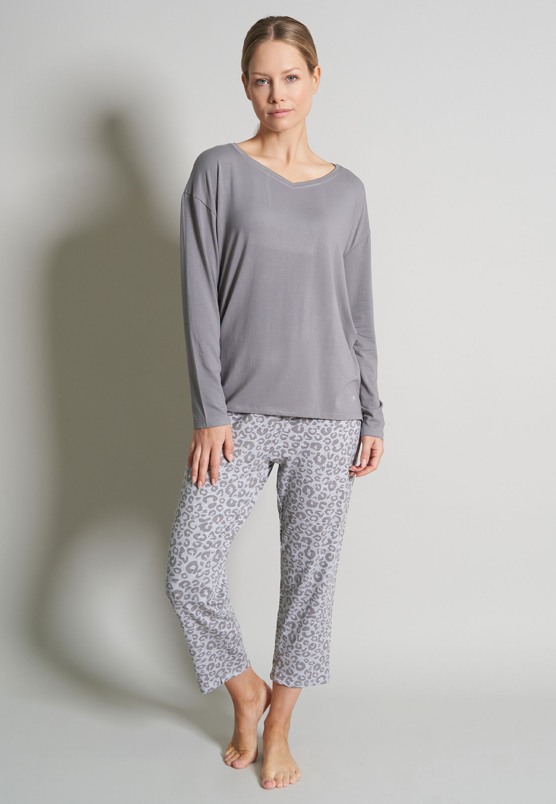 TOM TAILOR Damen Pyjama grau bedruckt