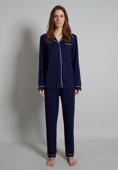 TOM TAILOR Damen Pyjama blau uni