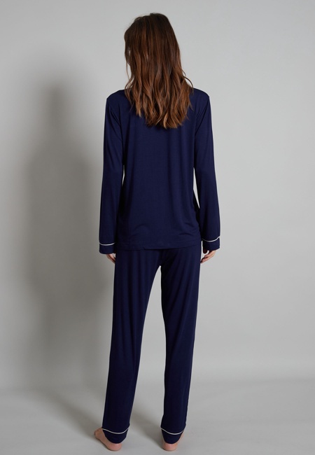 TOM TAILOR Damen Pyjama blau uni