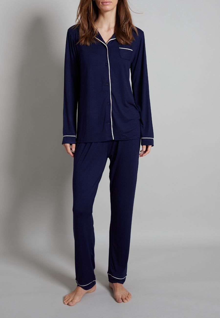 TOM TAILOR Damen Pyjama blau uni