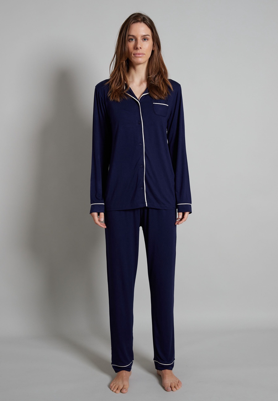 TOM TAILOR Damen Pyjama blau uni