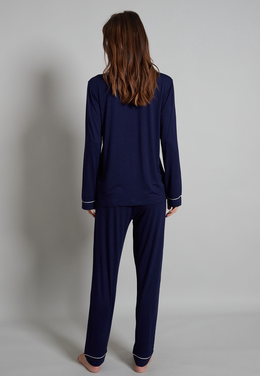 TOM TAILOR Damen Pyjama blau uni