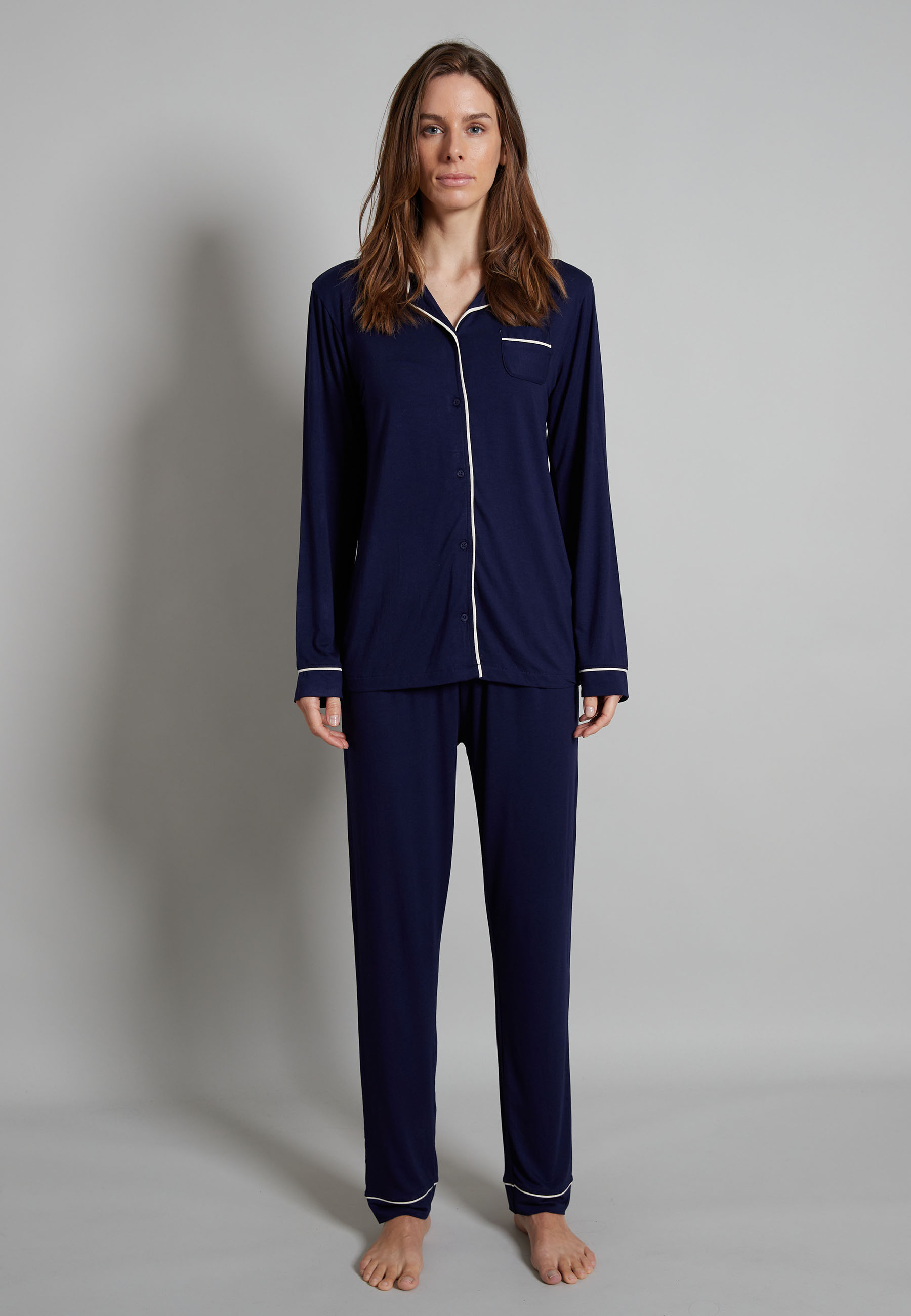 TOM TAILOR Damen Pyjama blau uni