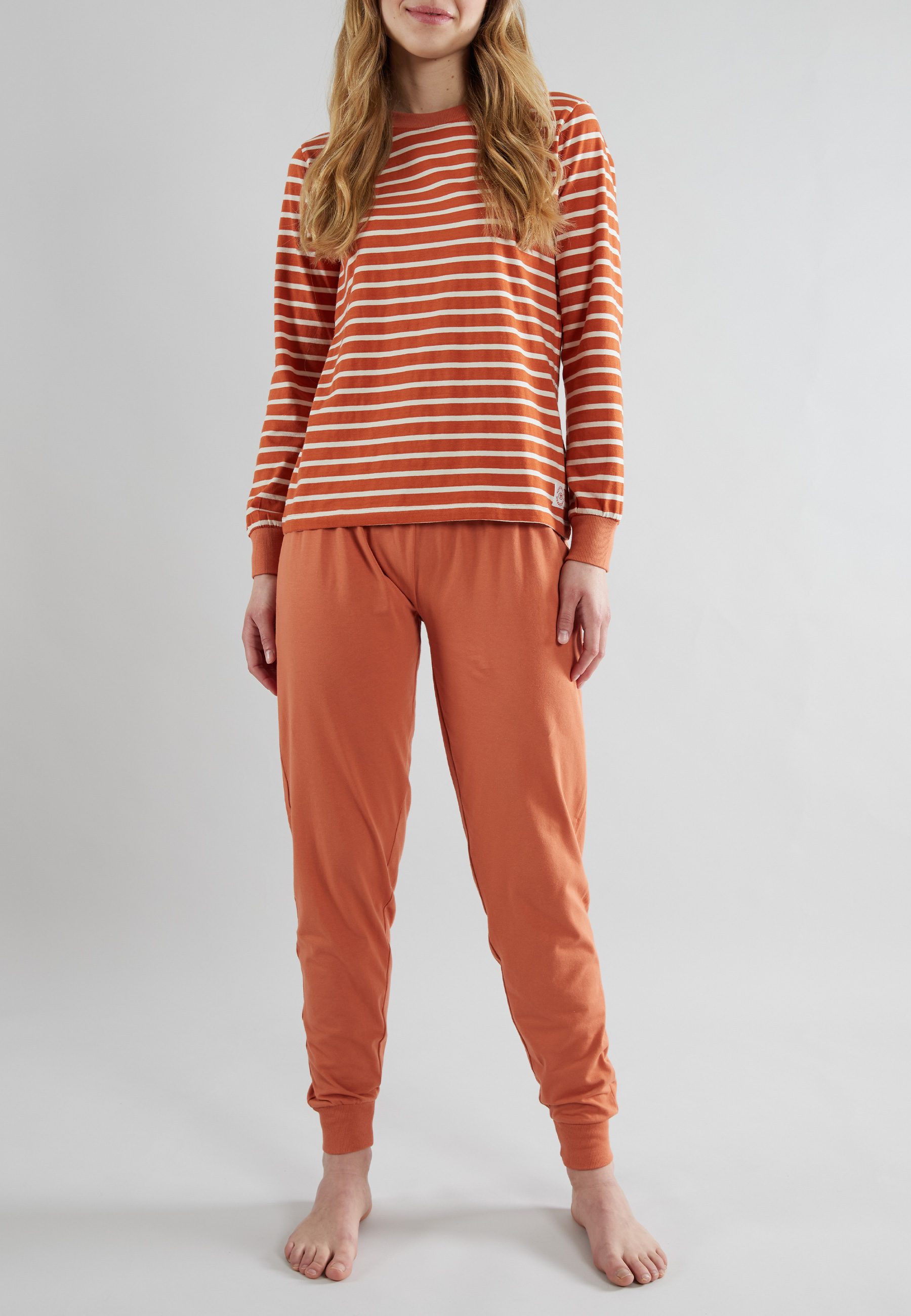 TOM TAILOR Damen Pyjama rot quergestreift