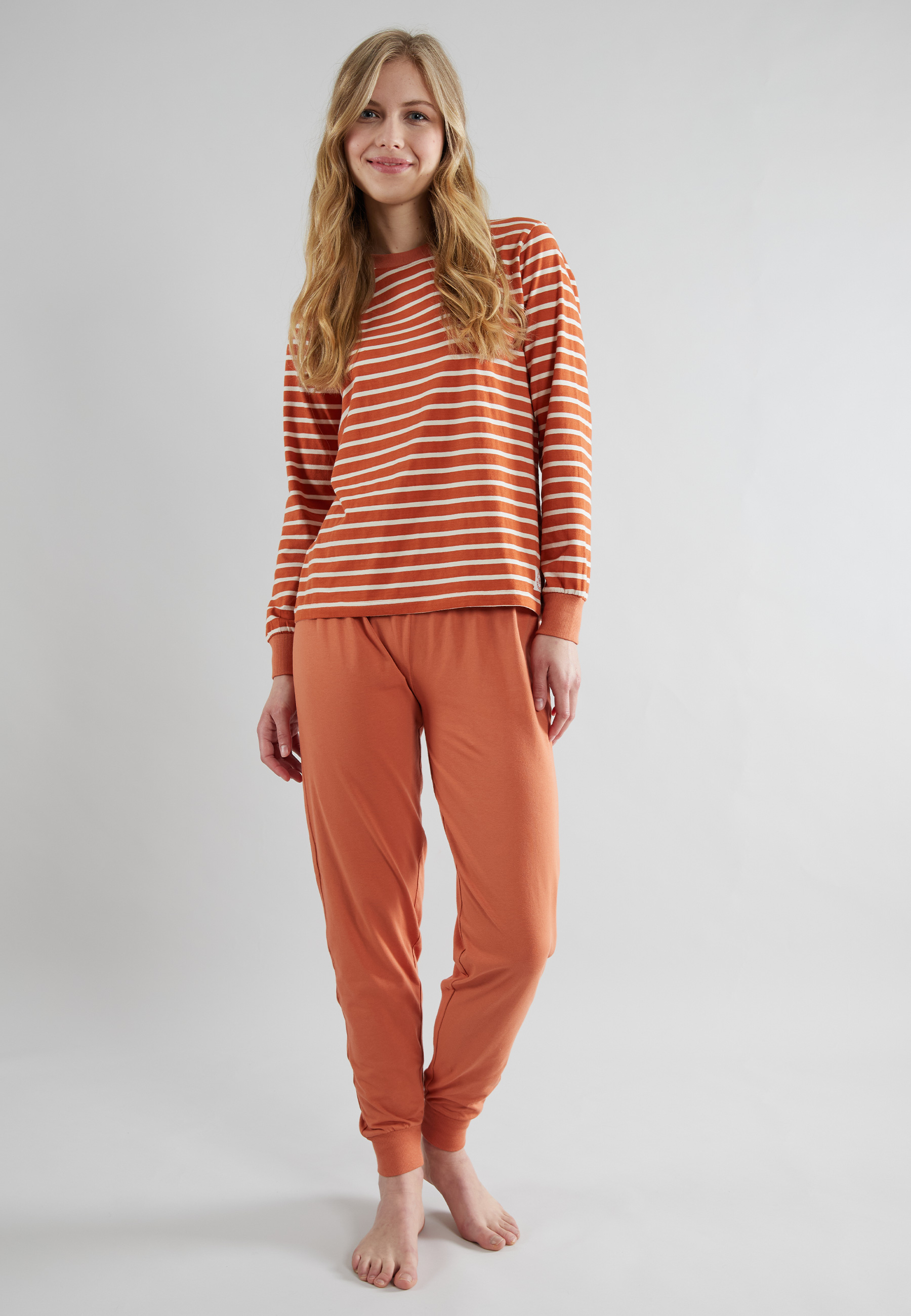 TOM TAILOR Damen Pyjama rot quergestreift