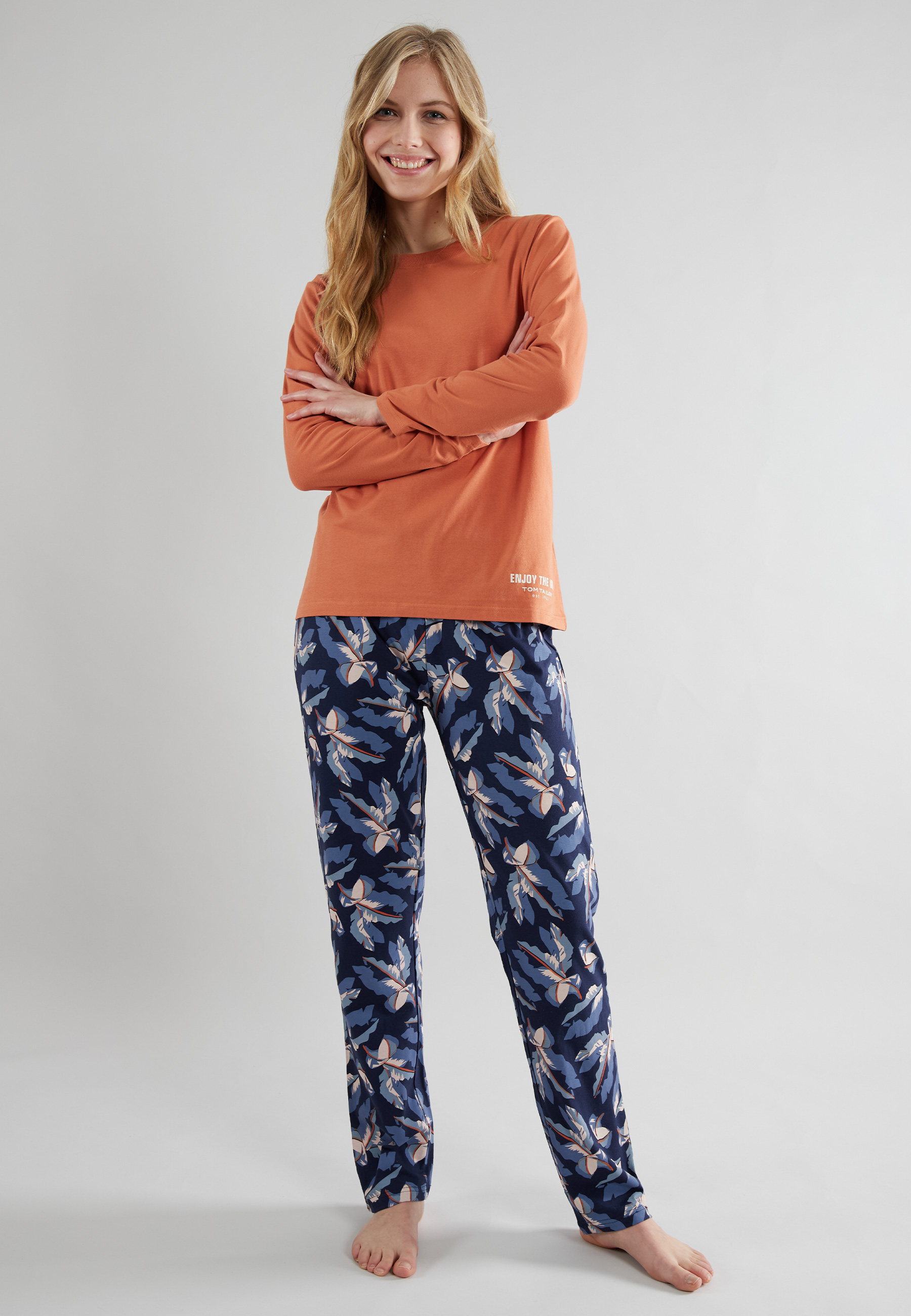 TOM TAILOR Damen Pyjama blau bedruckt