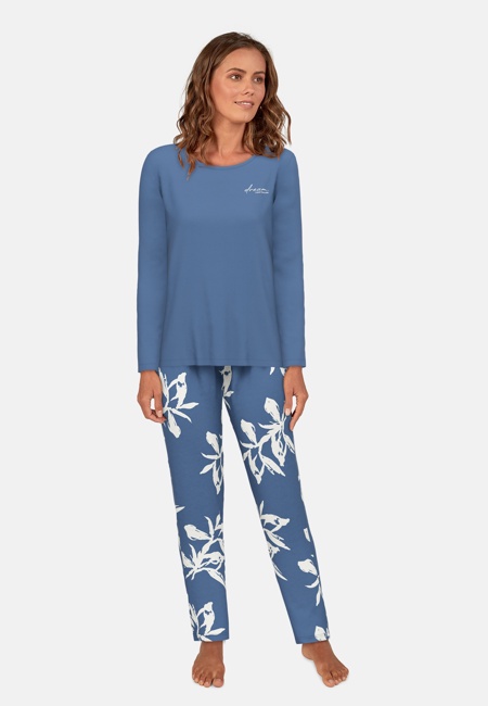 TOM TAILOR Damen Pyjama blau bedruckt