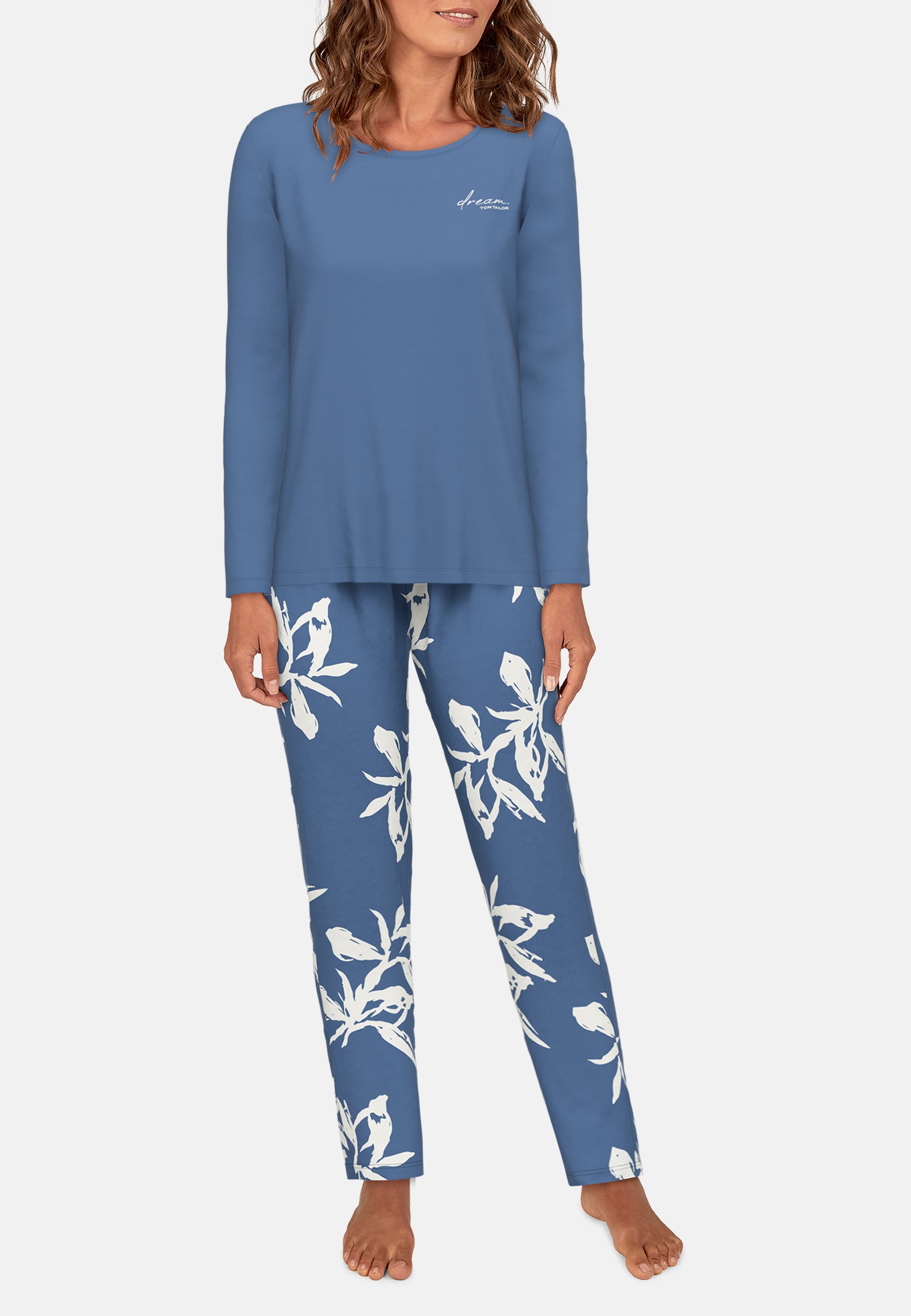 TOM TAILOR Damen Pyjama blau bedruckt