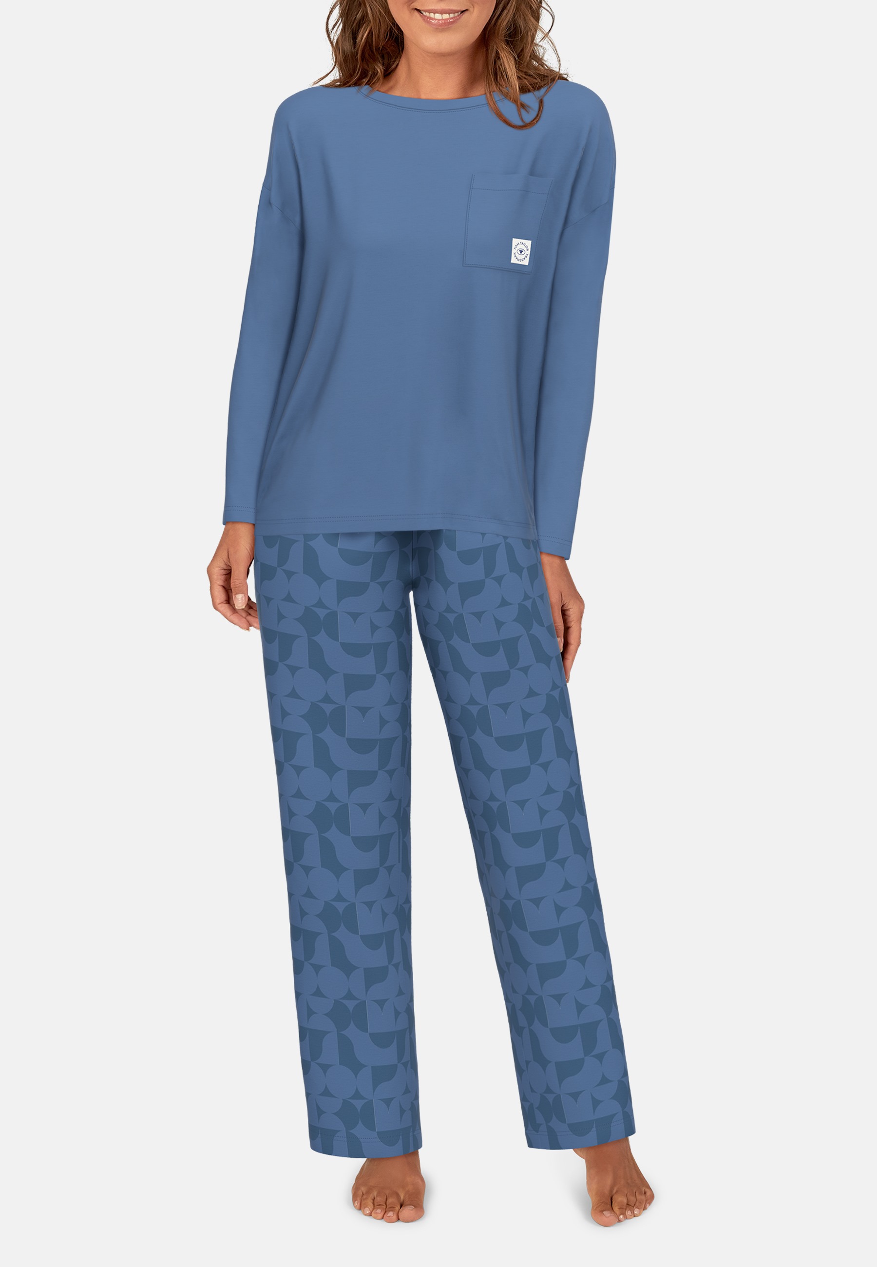 TOM TAILOR Damen Pyjama blau bedruckt