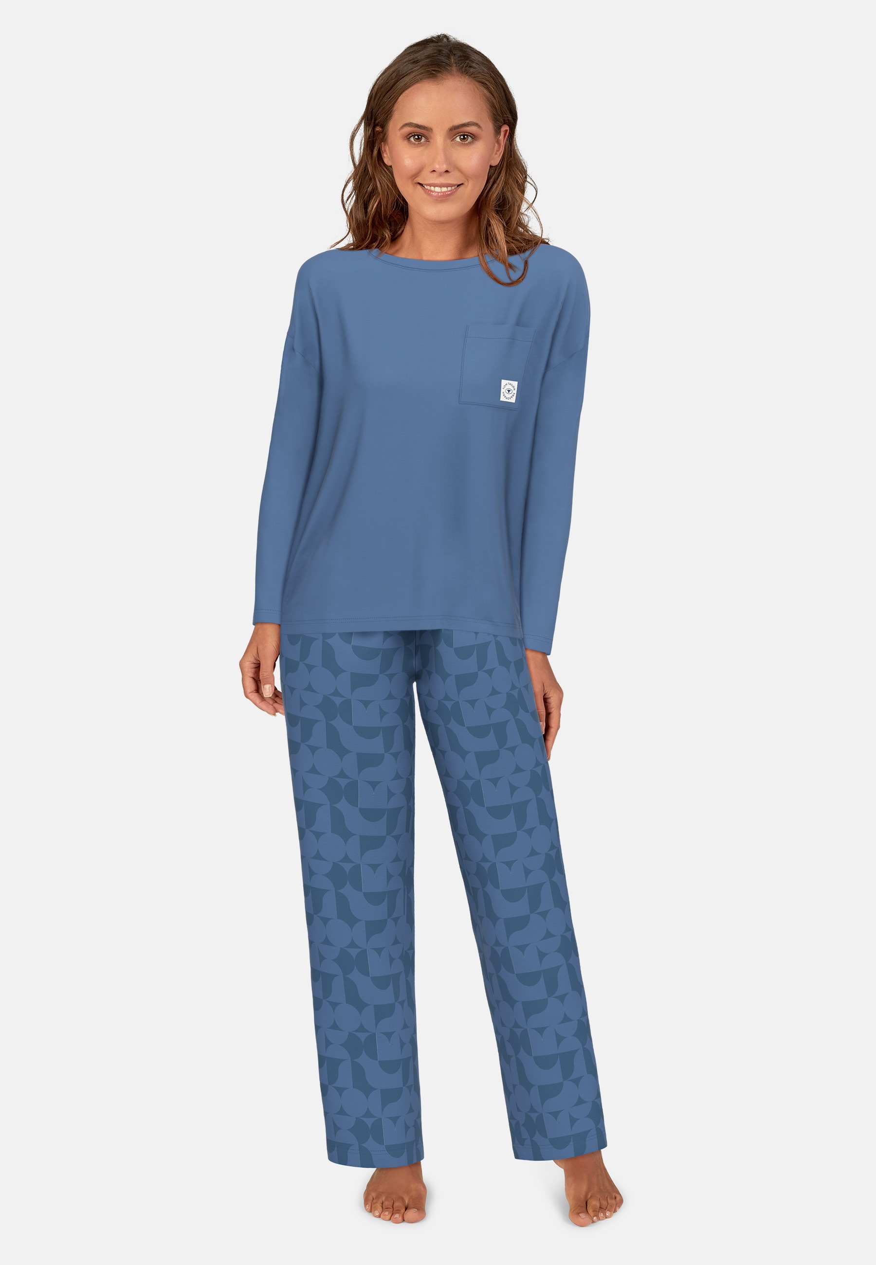 TOM TAILOR Damen Pyjama blau bedruckt