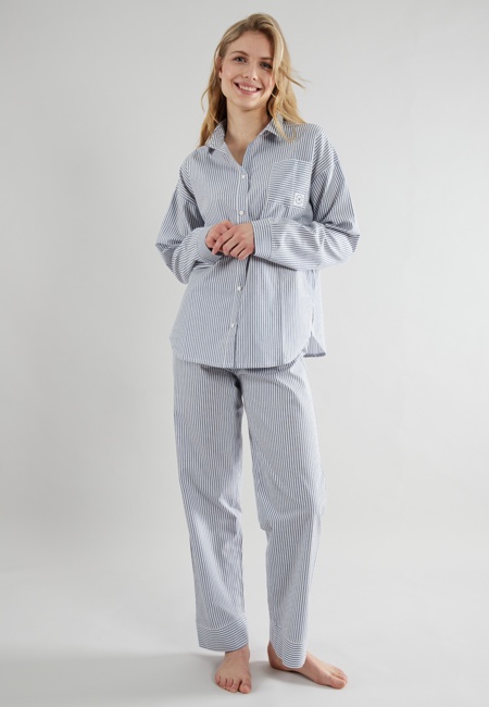 TOM TAILOR Damen Pyjama blau längsgestreift