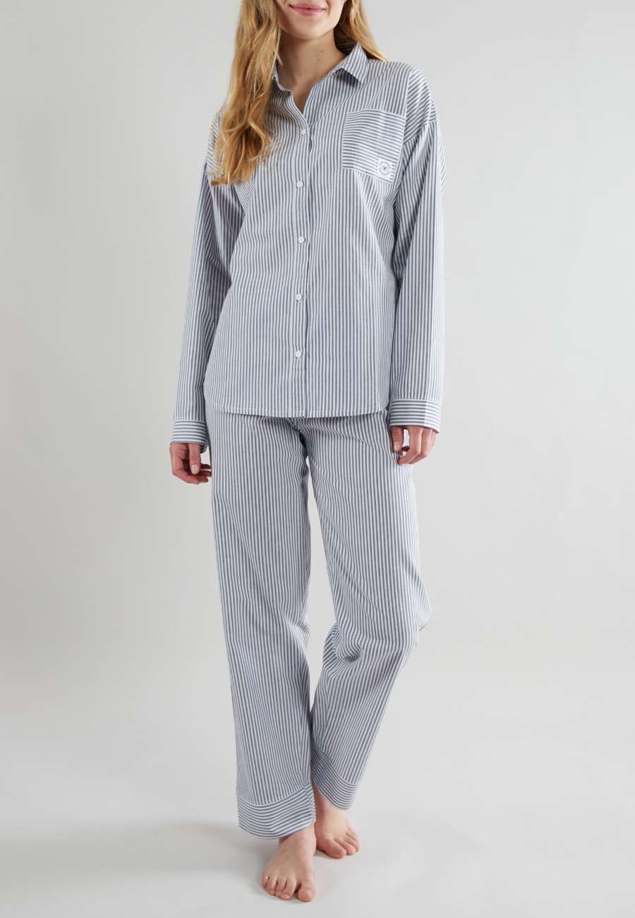 TOM TAILOR Damen Pyjama blau längsgestreift