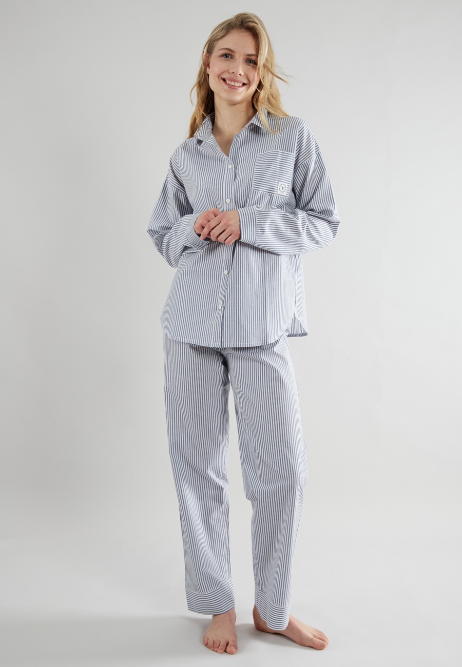 TOM TAILOR Damen Pyjama blau längsgestreift