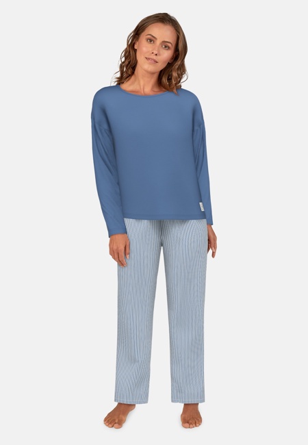 TOM TAILOR Damen Pyjama blau längsgestreift