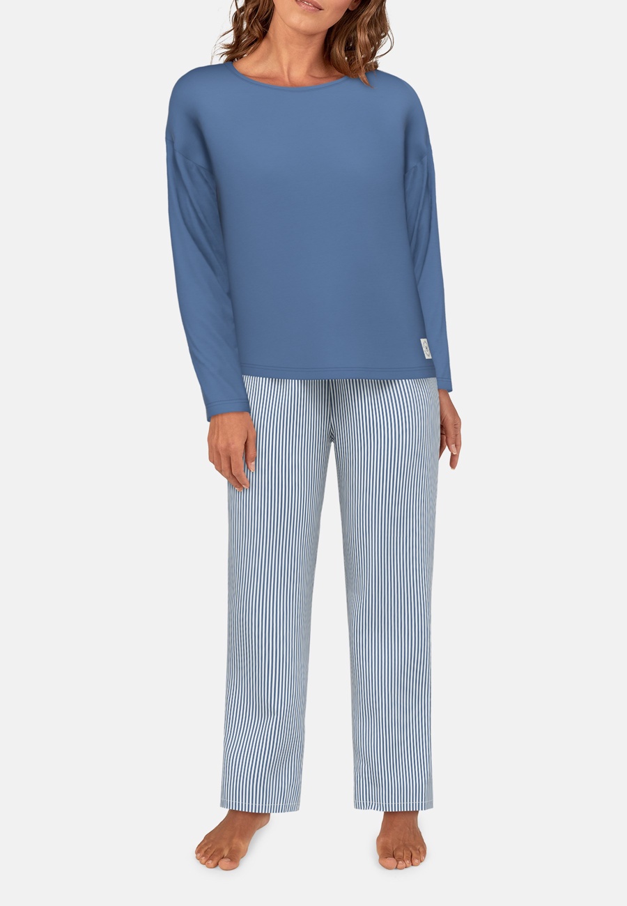 TOM TAILOR Damen Pyjama blau längsgestreift