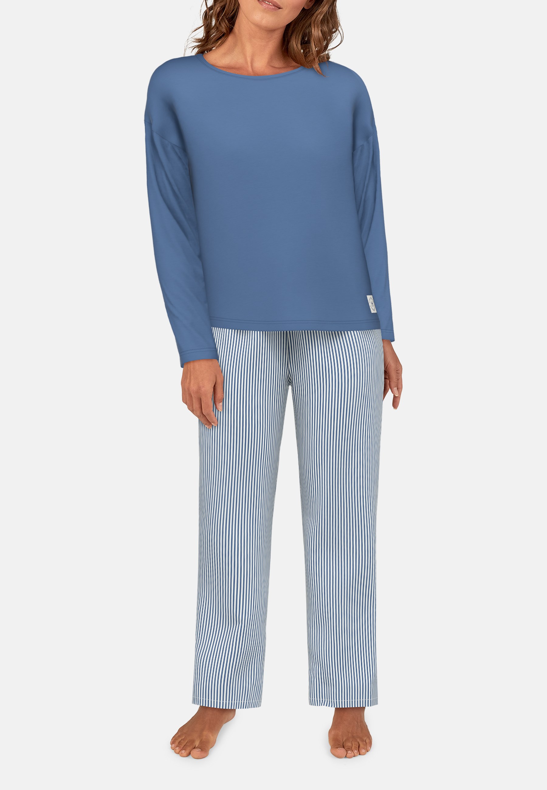 TOM TAILOR Damen Pyjama blau längsgestreift
