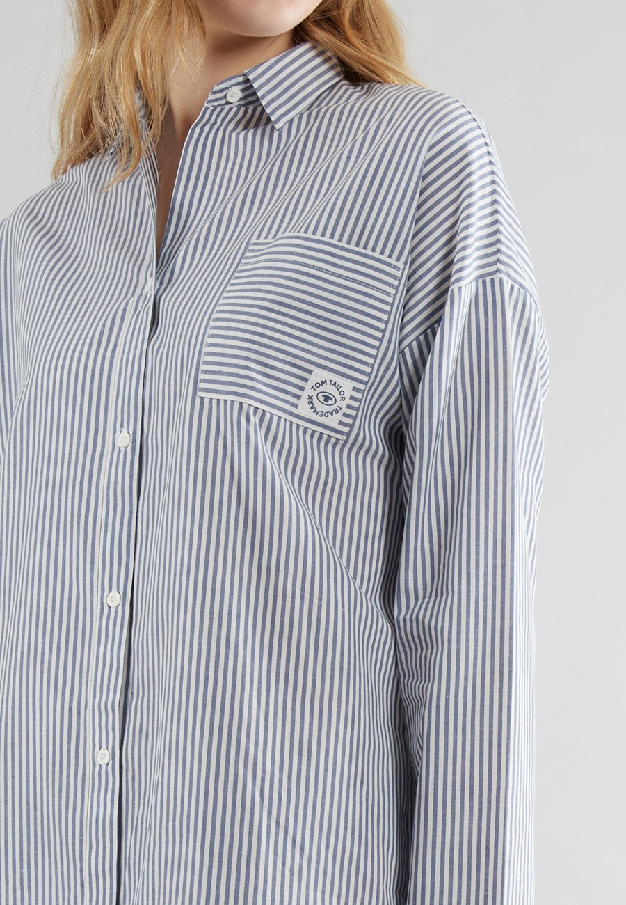 TOM TAILOR Damen Nachthemd blau längsgestreift