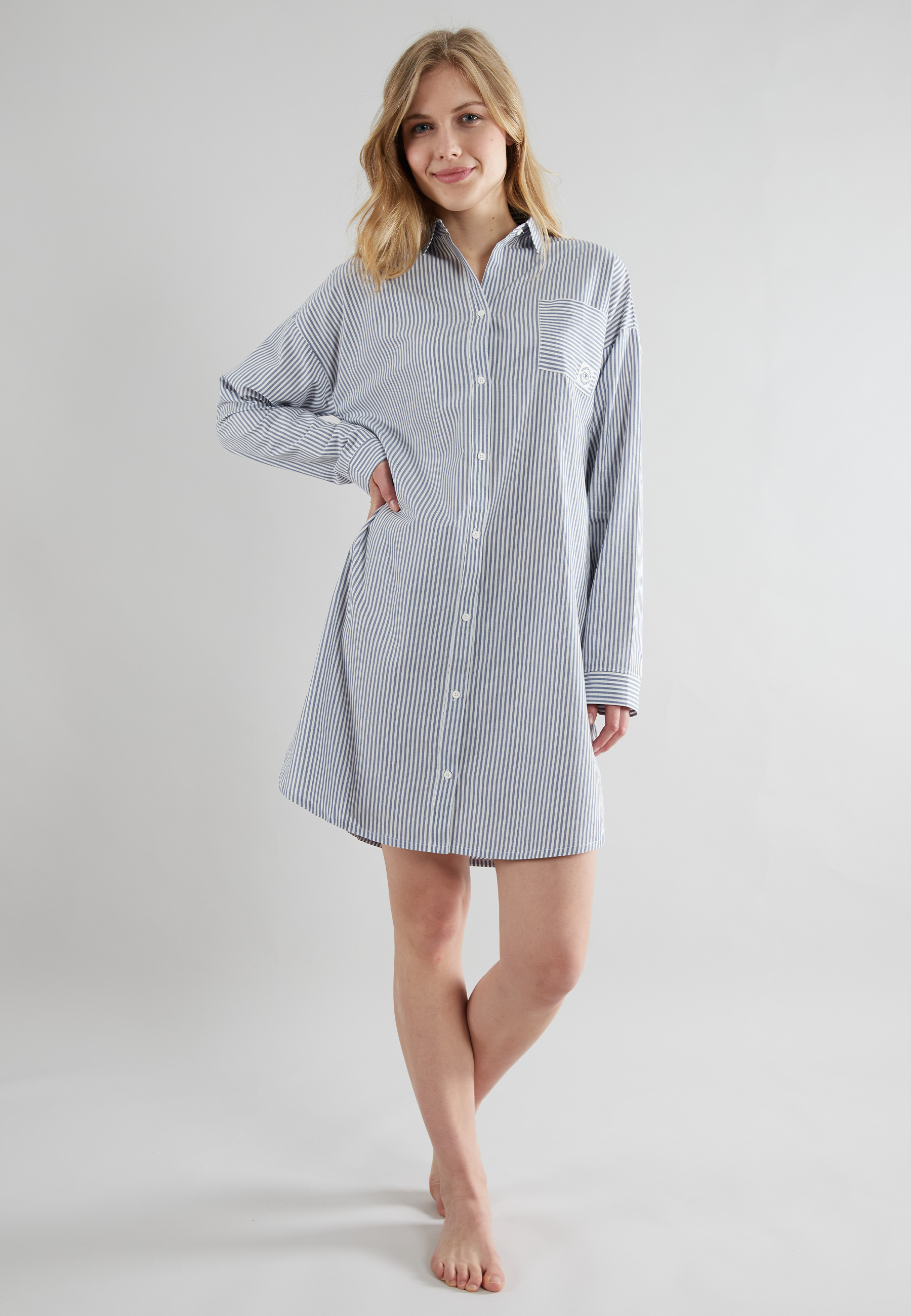 TOM TAILOR Damen Nachthemd blau längsgestreift