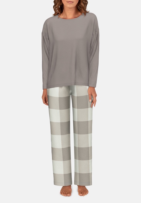 TOM TAILOR Damen Pyjama braun kariert
