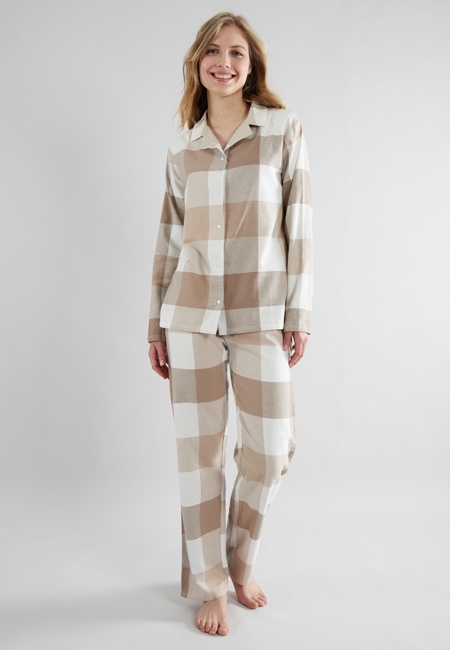 TOM TAILOR Damen Pyjama braun kariert
