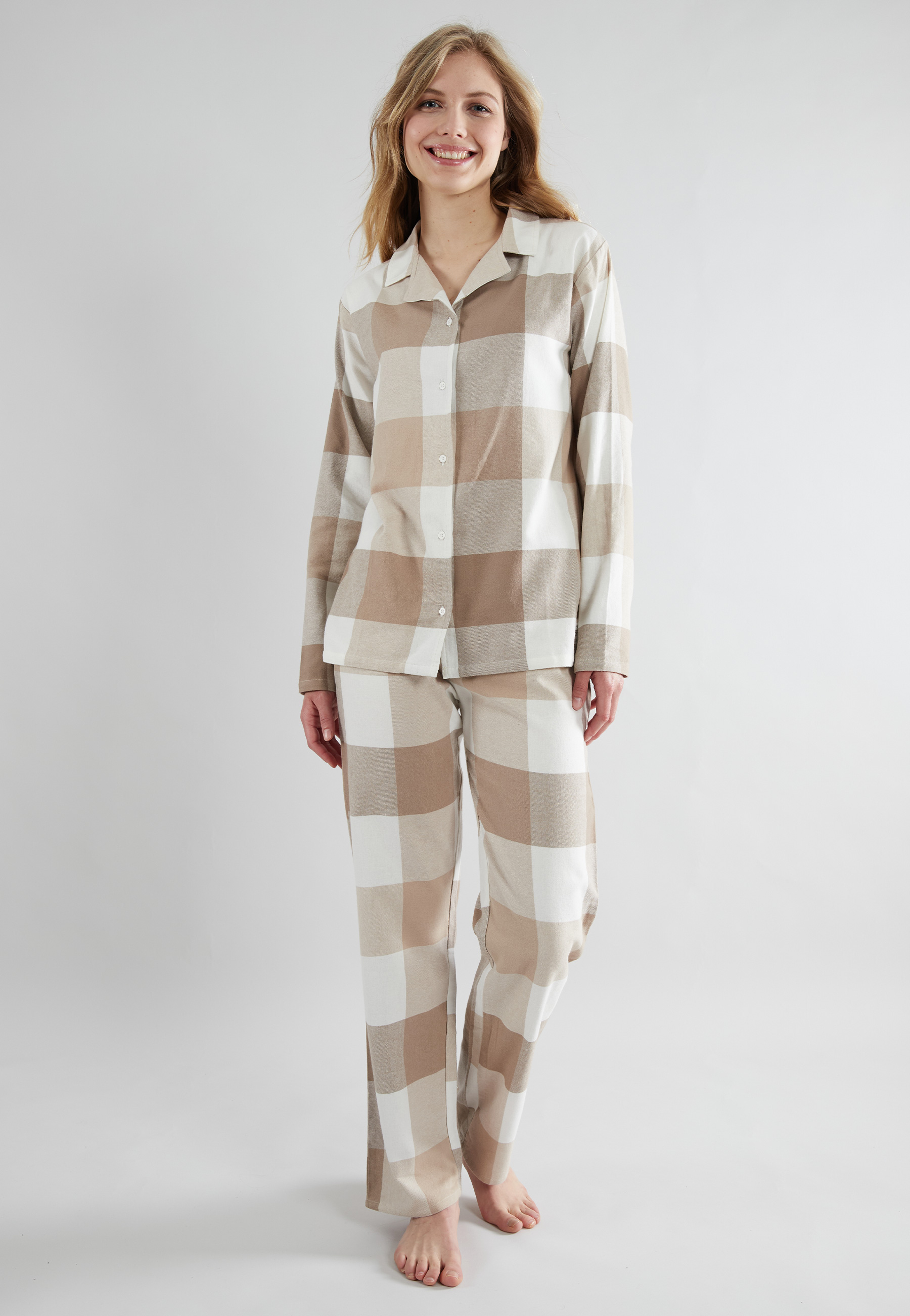 TOM TAILOR Damen Pyjama braun kariert