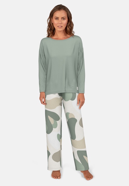 TOM TAILOR Damen Pyjama grün bedruckt