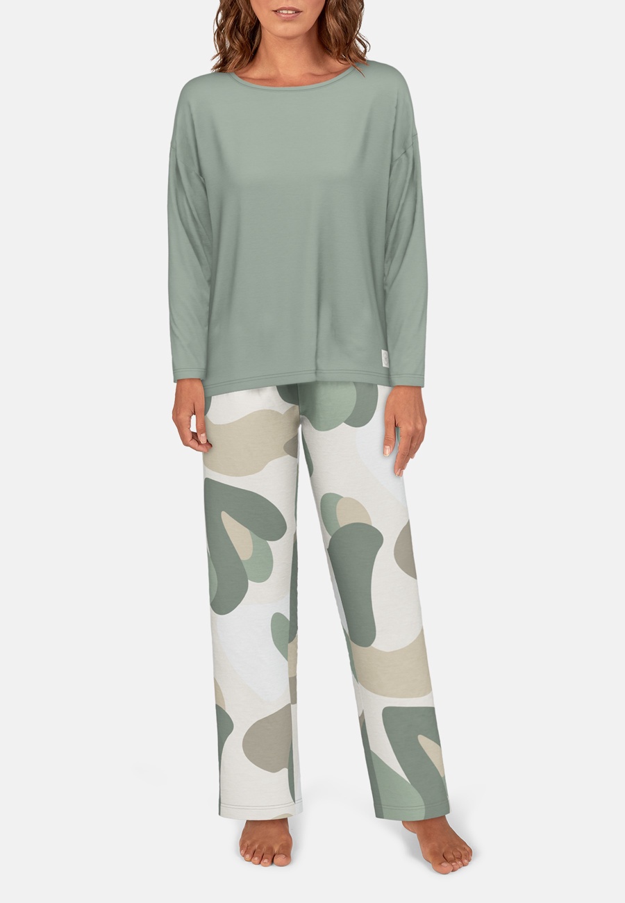 TOM TAILOR Damen Pyjama grün bedruckt