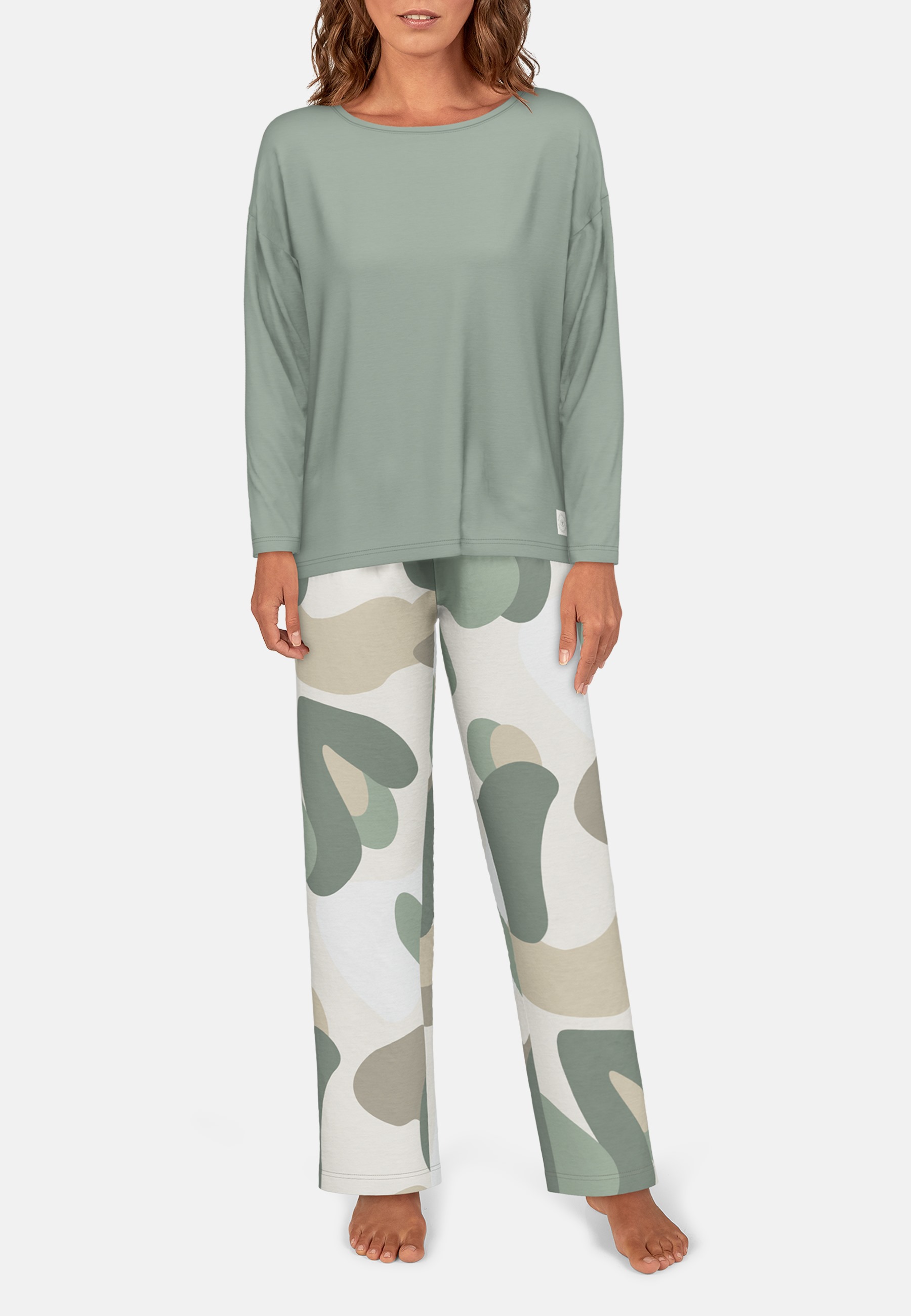 TOM TAILOR Damen Pyjama grün bedruckt