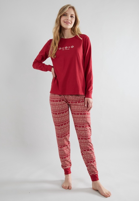TOM TAILOR Damen Pyjama rot bedruckt