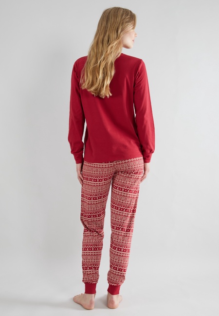 TOM TAILOR Damen Pyjama rot bedruckt