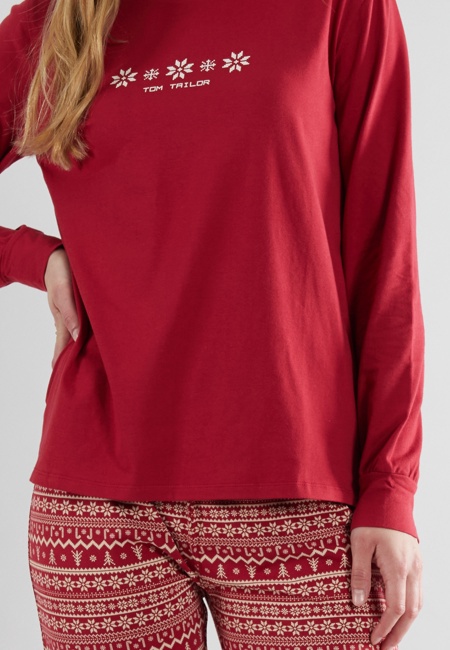 TOM TAILOR Damen Pyjama rot bedruckt