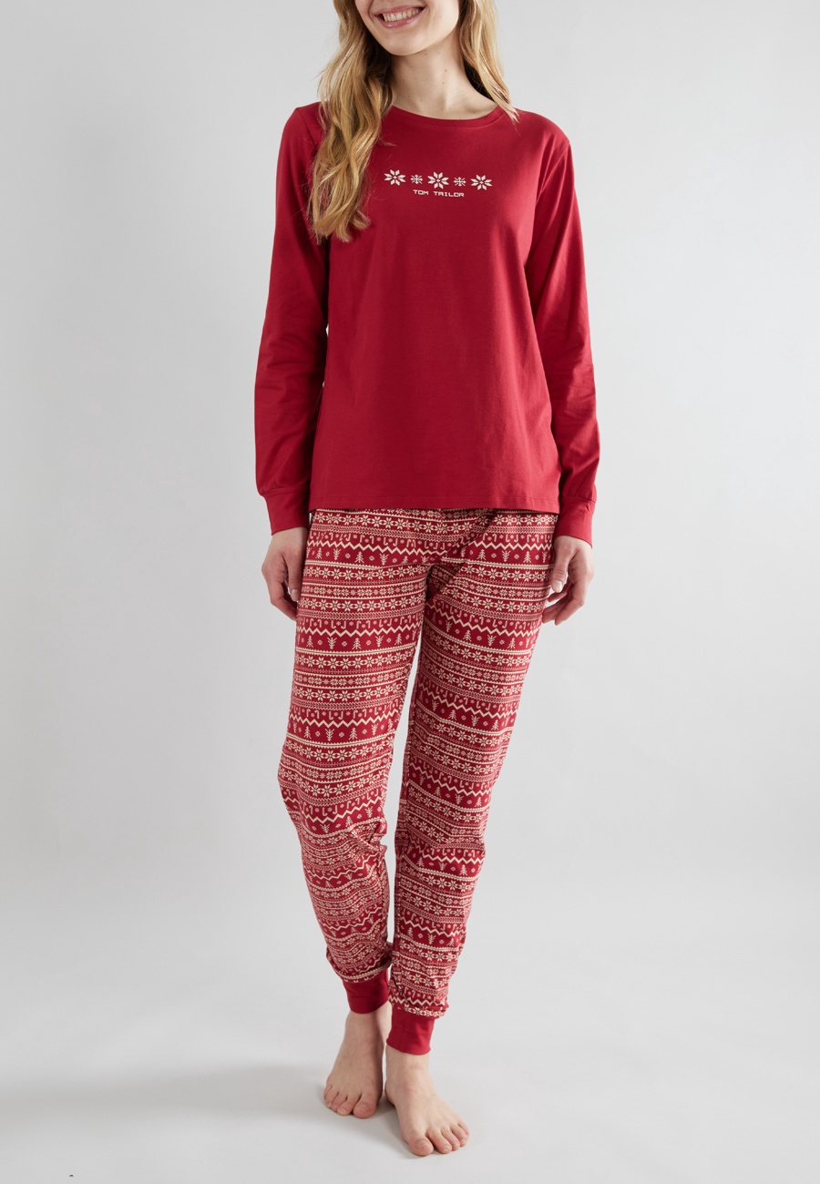 TOM TAILOR Damen Pyjama rot bedruckt