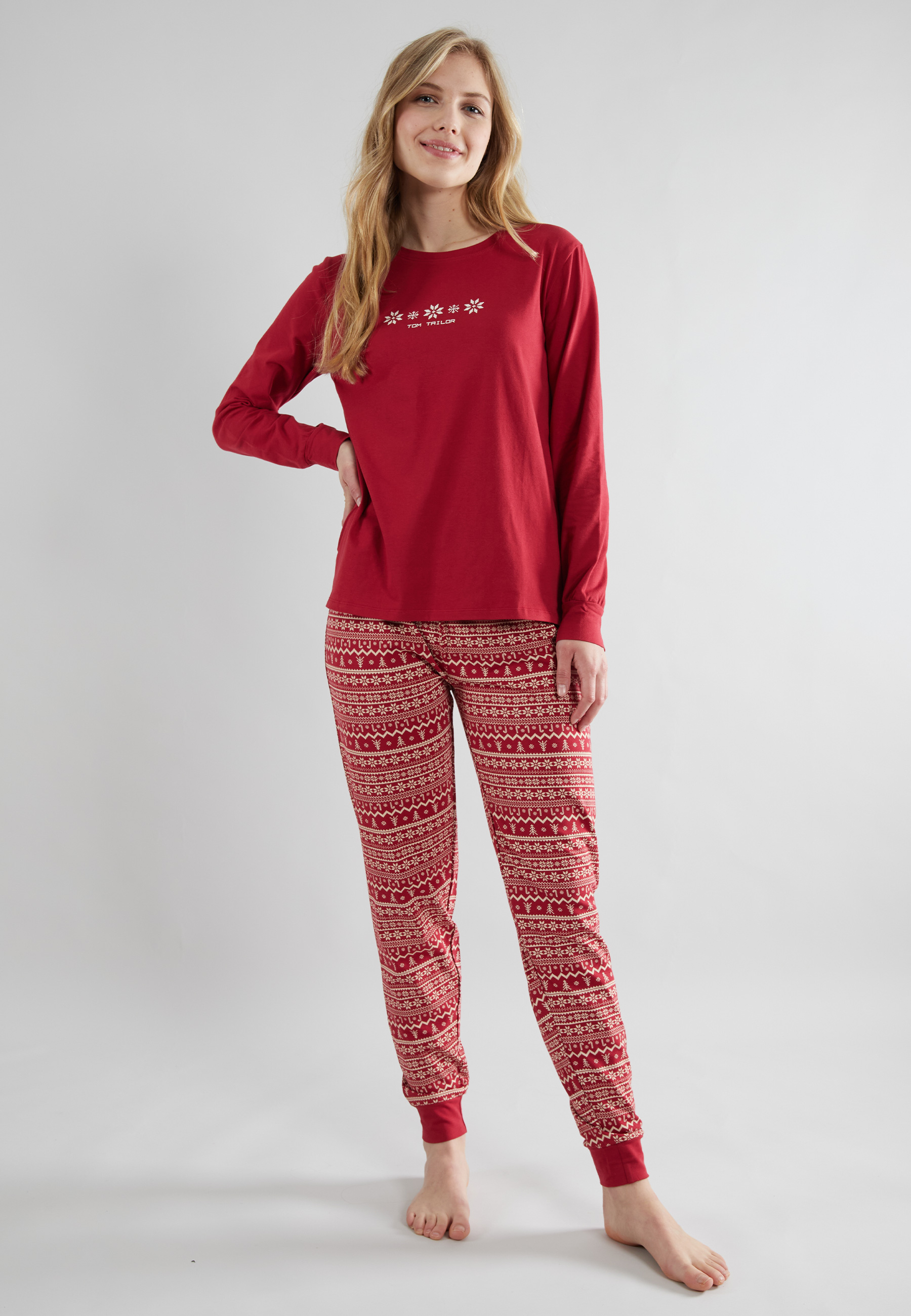 TOM TAILOR Damen Pyjama rot bedruckt